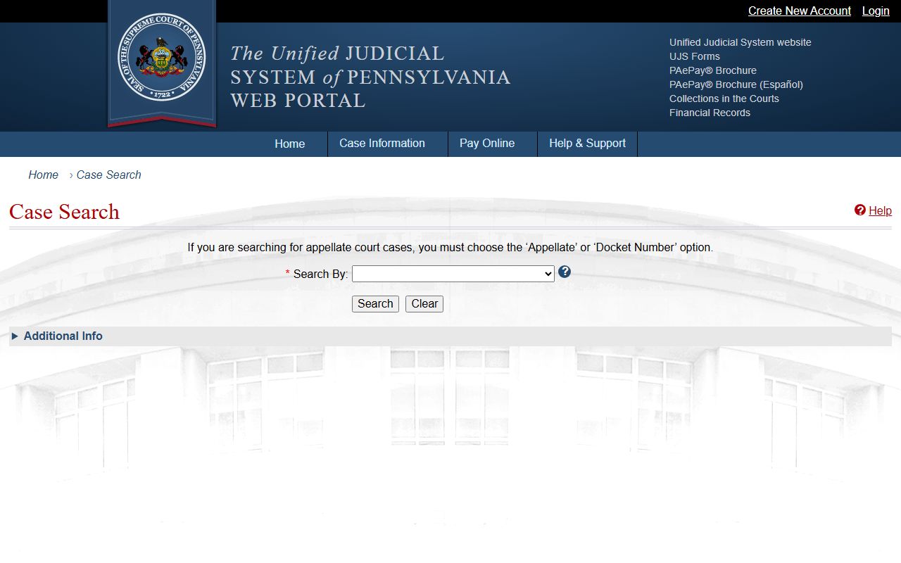 Greene County court records after arrest UJS Case Search fields